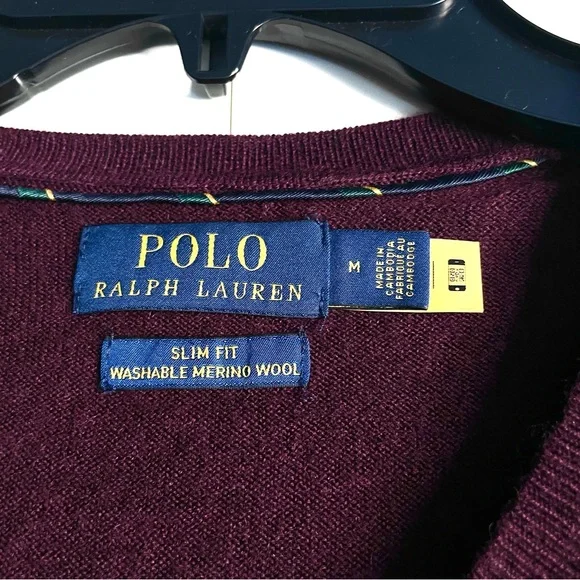 Polo Ralph Lauren Washable Wool Slim Fit V-Neck Sweater in Wine Size M EUC - Picture 6 of 16